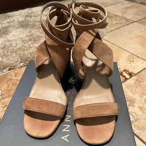 AnnTaylor Wrap Suede Block Heel Sandals